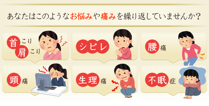 あなたは肩こり・首コリ・しびれ・腰痛などの悩みや痛みを繰り返してしませんか?