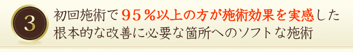 初回施術で95%以上の方が施術効果を実感した根本的な改善。必要な箇所へのソフトな施術